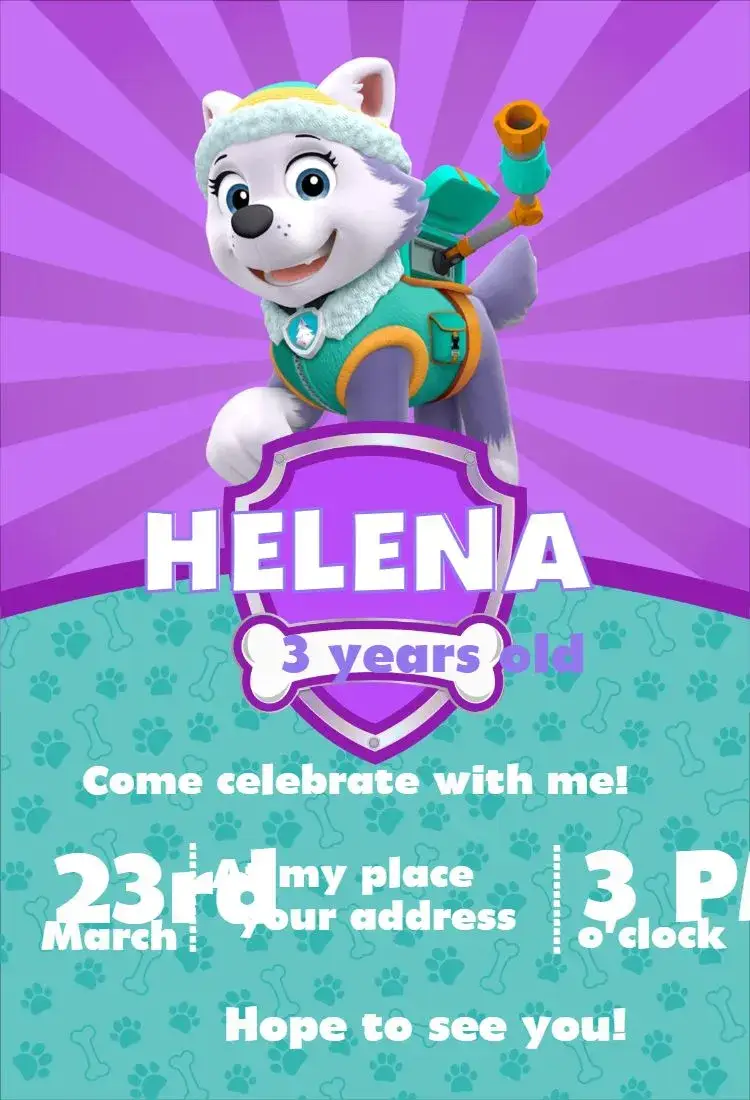Invite Paw Patrol girl 7 editable and customizable