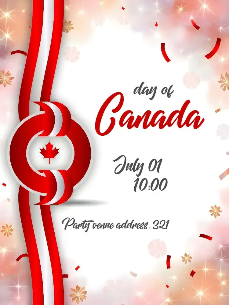 Invitation Canada Day Holiday – Commemorative Dates theme red and white, maple leaves, minimalist, vibrant, modern