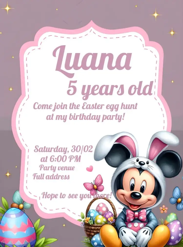 Invitation Easter Mickey Disney – Commemorative Dates theme colorful, fun, Disney-themed, pink, festive, childish