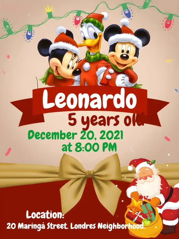 Invitation White Mickey Mouse Christmas – Commemorative Dates theme white, red, green, Christmas-themed, fun, childish