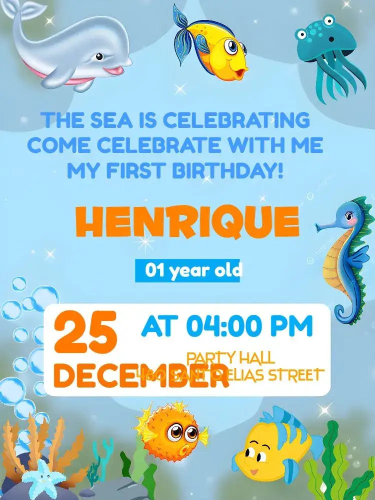 Invitation Blue Sea Background – Kids' Birthday Party theme blue, navy blue, colorful, fun, themed, childlike