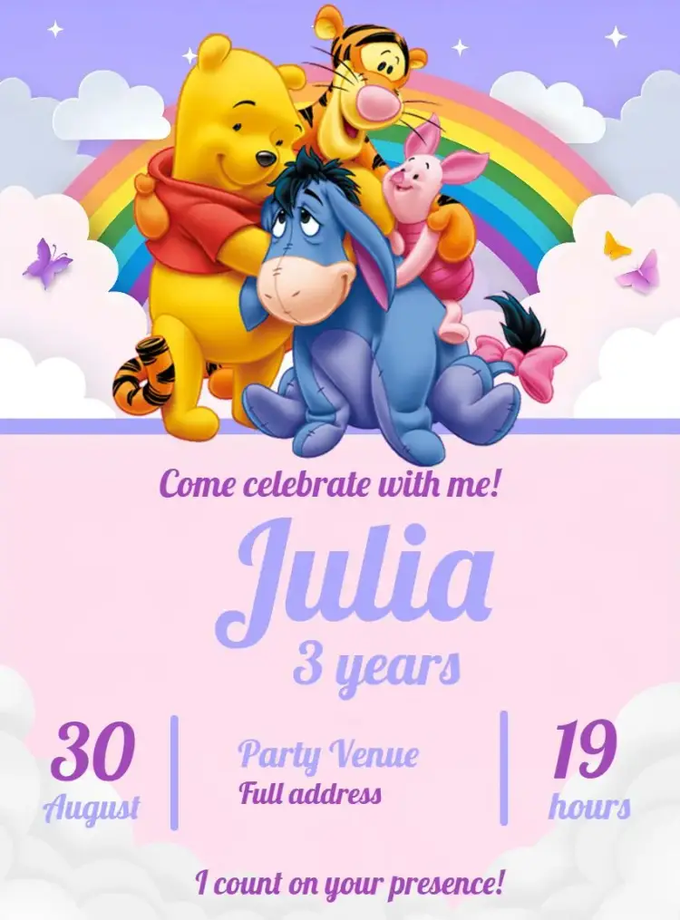 Lilac Winnie the Pooh invitation