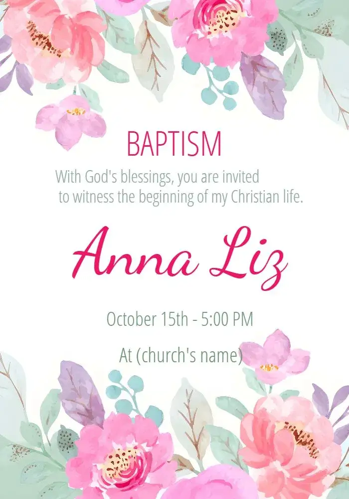 Invitation Floral Baptism Christening – Baptism theme floral, delicate, pink, childlike, soft
