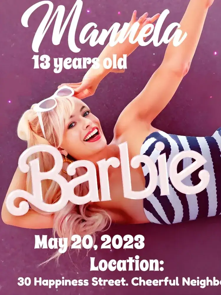 Invitation Barbie Movie Birthday – Commemorative Dates theme pink, bright, fun, modern, childish
