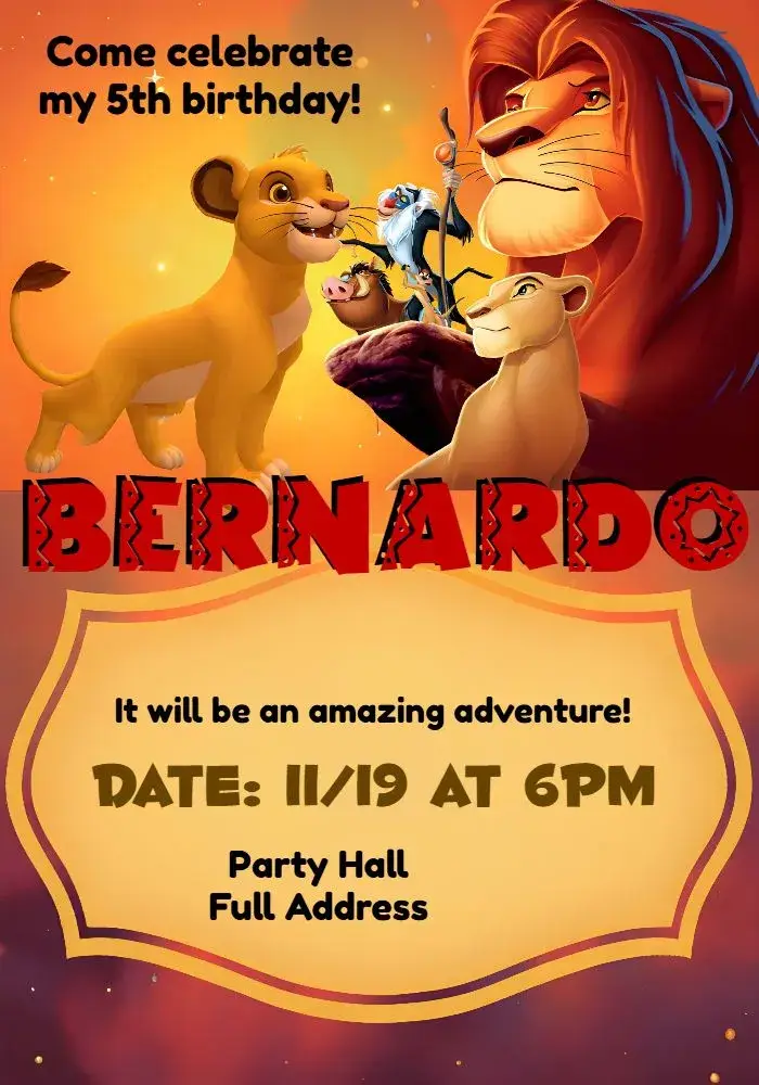 Yellow Lion King invitation