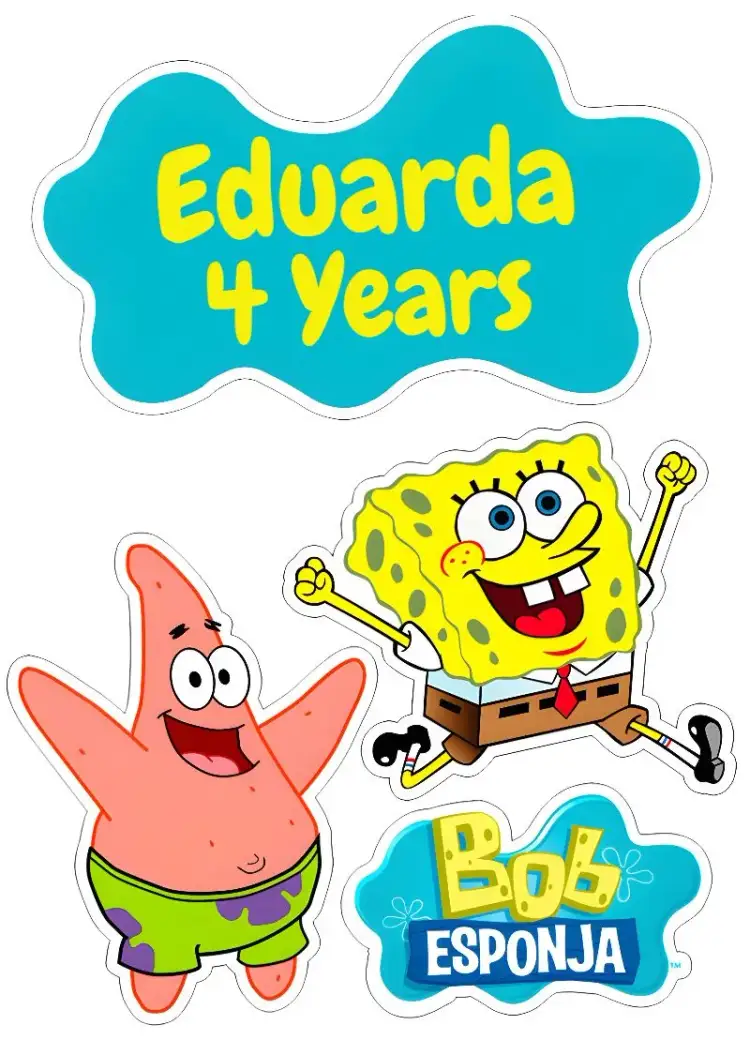 Invitation SpongeBob Cake Topper – Cake topper theme colorful, navy blue, fun, childish, vibrant, cartoonish