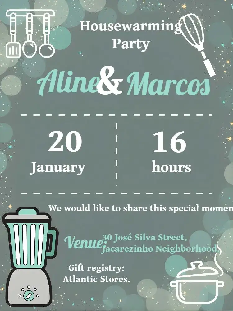 Invitation New Home Tea Party Shell – Bridal Shower theme chalkboard, modern, blue and gray, kitchen, comfort, fun