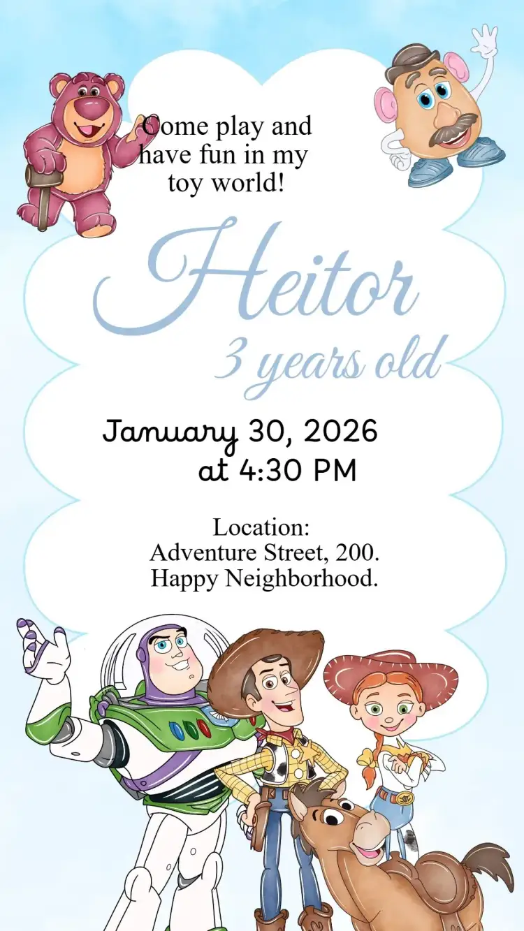 Invitation Toy Story Digital Invitation – Kids' Birthday Party theme watercolor, colorful, fun, themed, childlike, toys