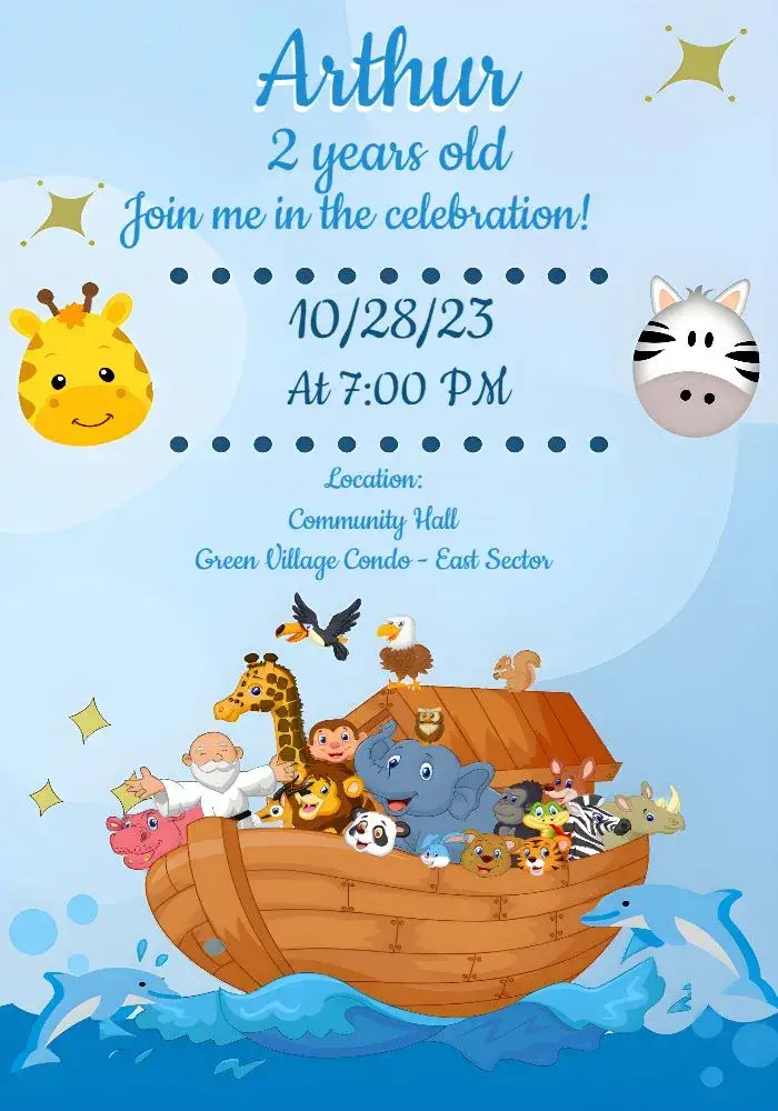 Noah's Ark Characters invitation