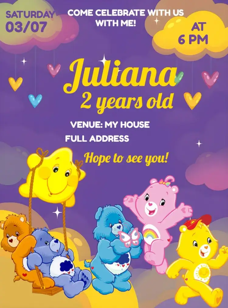 Invitation Care Bears Making – Kids' Birthday Party theme colorful, playful, childlike, fun, themed, cheerful