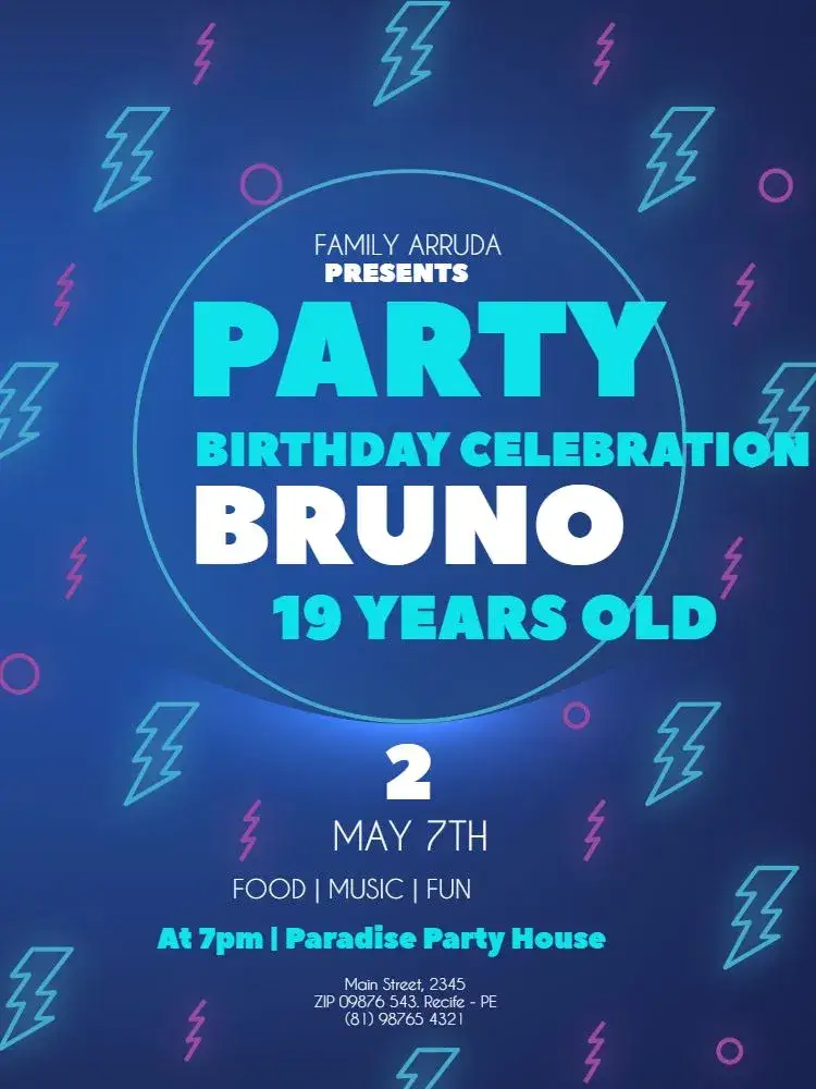 Invitation Modern Neon Party – Kids' Birthday Party theme neon, modern, galaxy, dark blue, youthful, fun