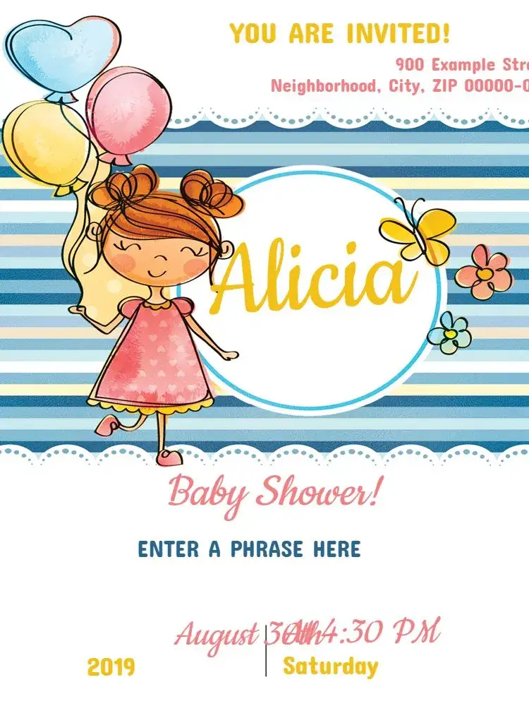 Invitation Baby Shower Girl Balloon – Diaper Shower theme floral, colorful, cute, delicate, childlike, festive