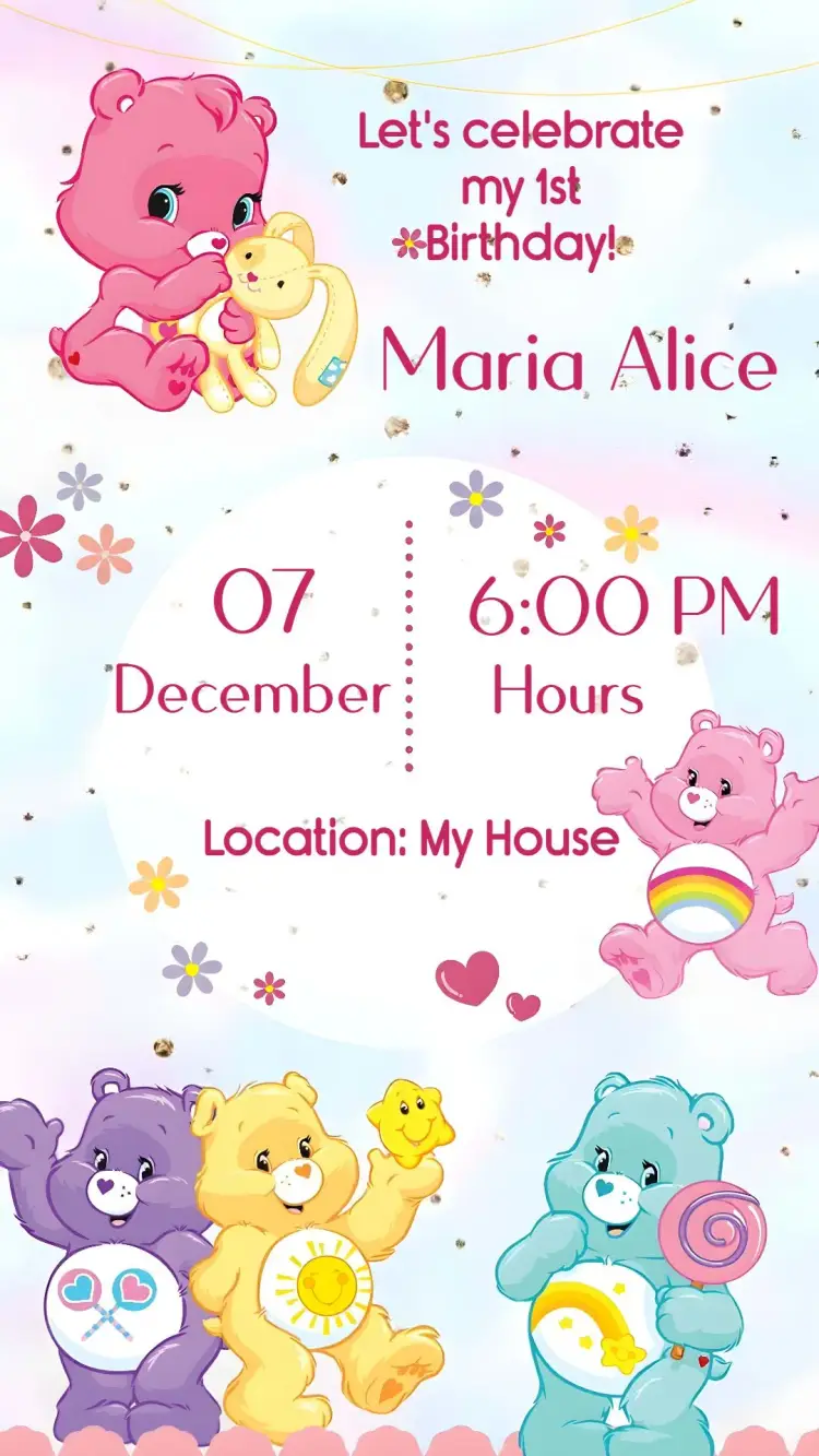 Colorful Care Bears invitation