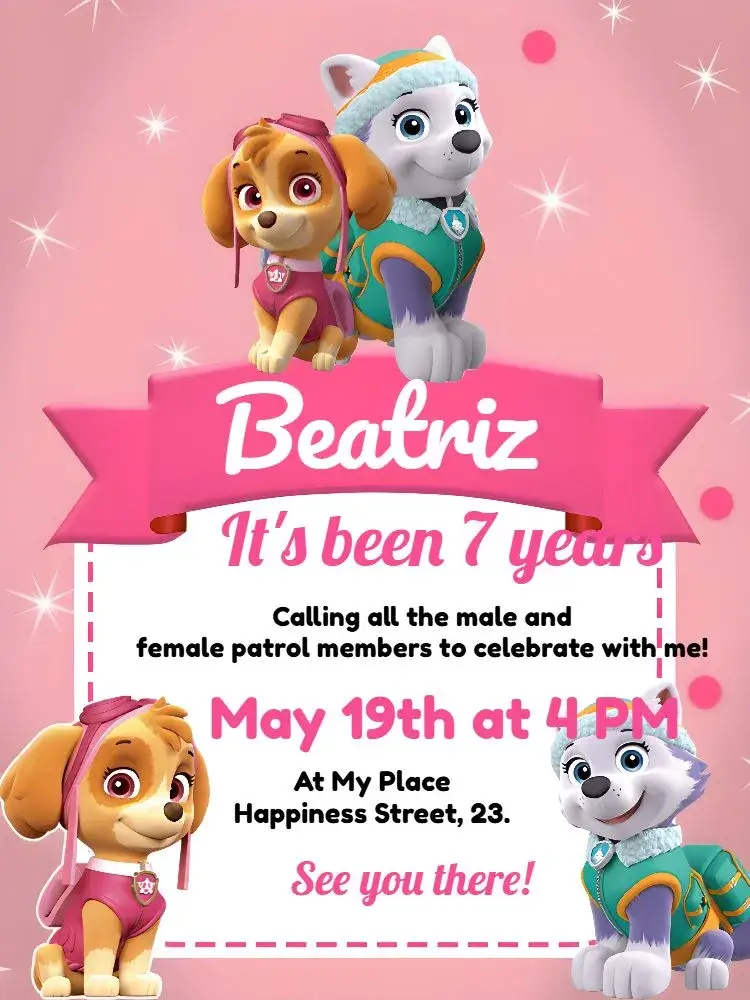 Paw Patrol Skye And Everest Patroler invitation