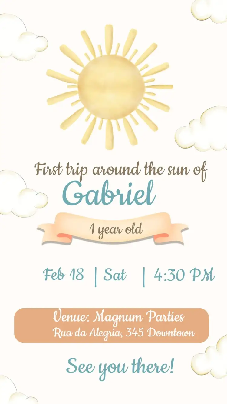Invitation First Trip Around the Sun Girl – First Communion theme soft colors, delicate, childlike, floral, modern, cheerful