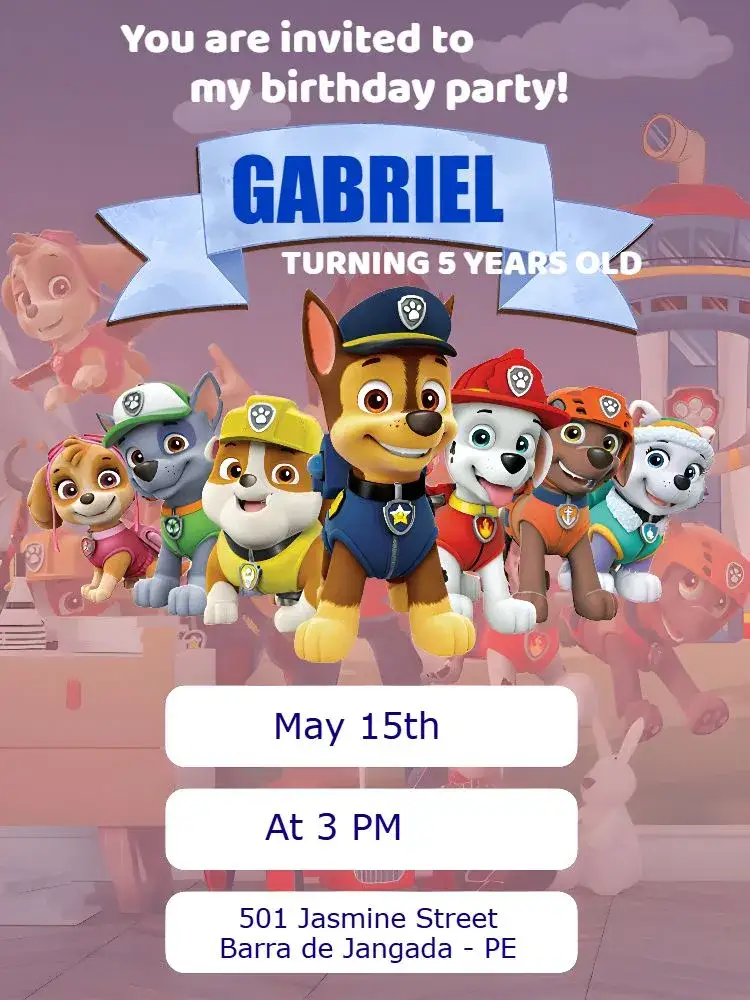 Invitation Paw Patrol Colorful – Kids' Birthday Party theme colorful, themed, fun, childish, lively, contemporary