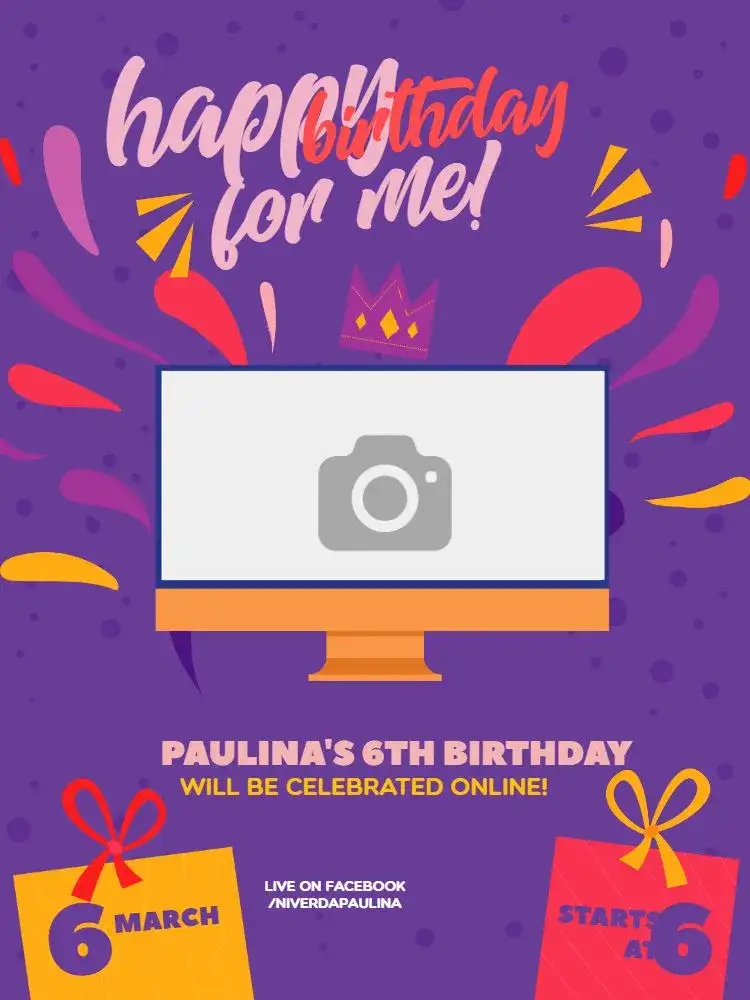 Invitation Colorful Virtual Party – Kids' Birthday Party theme colorful, playful, modern, fun, childlike, purple