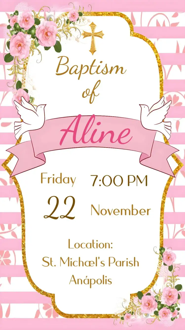 Invitation Girl's Baptism – Baptism theme floral, pastel, minimalist, modern, delicate, classic
