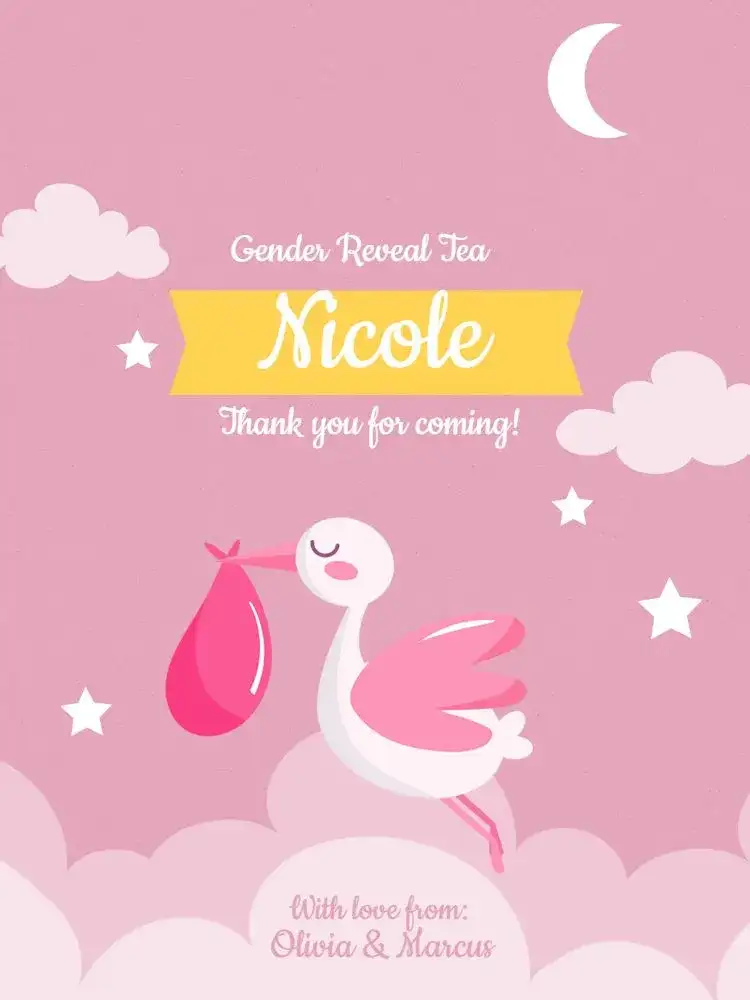 Thank You Card Baby Shower Pink Gender Reveal