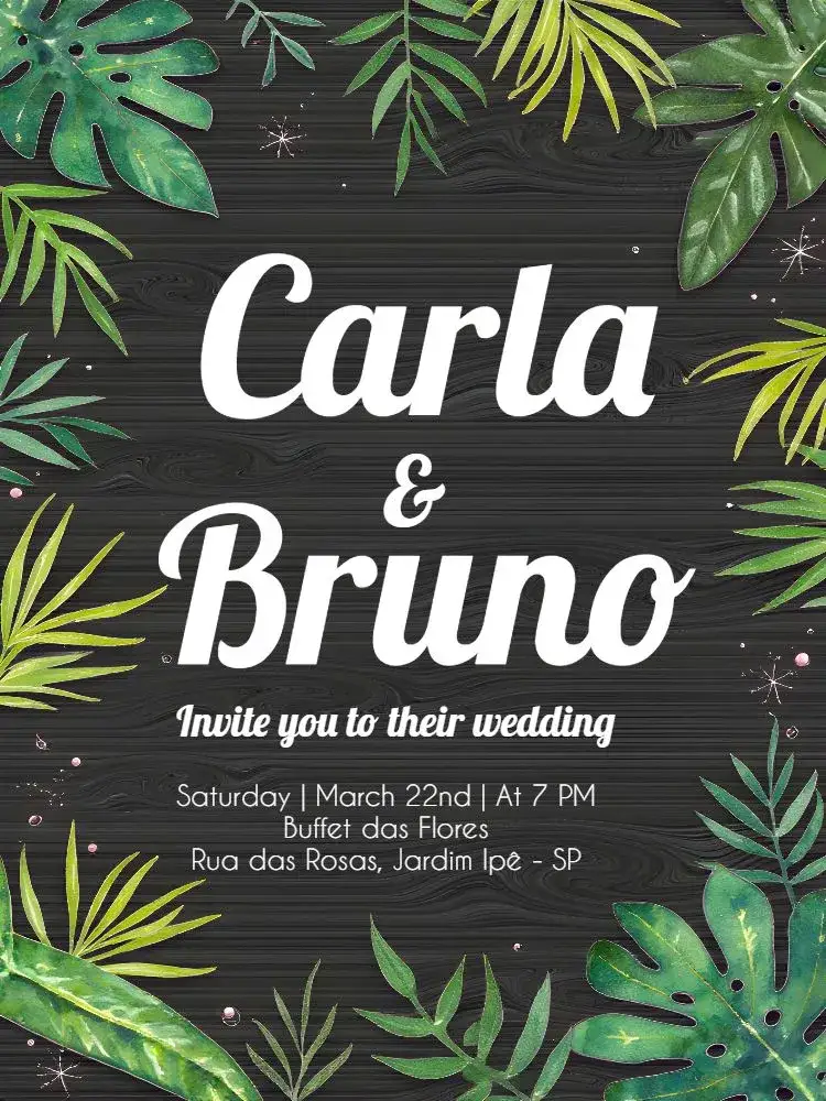 Invitation Wedding Foliage Black – Wedding theme foliages, black, green, modern, elegant, natural