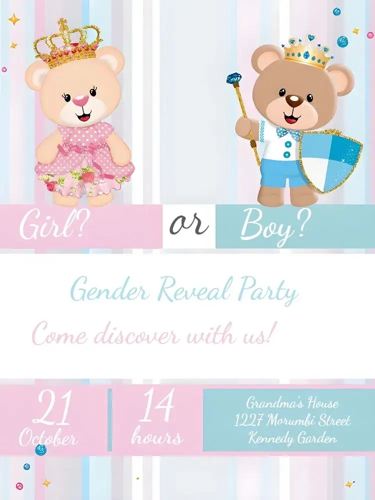 Teddy Bear Royalty Pink Reveal Tea invitation