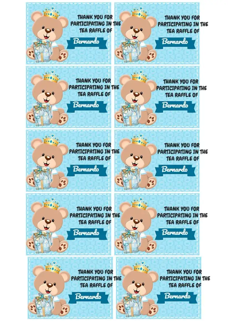 Invitation Tag Tea Raffle Prince Teddy Bear Prince – Raffle Tea theme light blue, teddy bear, modern, childlike, fun, sustainable