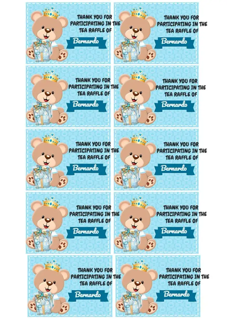 Tag Tea Raffle Prince Teddy Bear Prince invitation