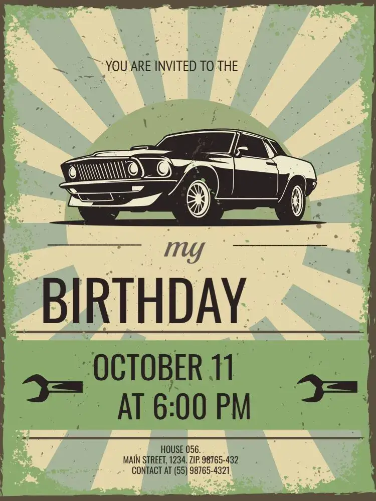 Vintage Green Retro Classic Cars invitation