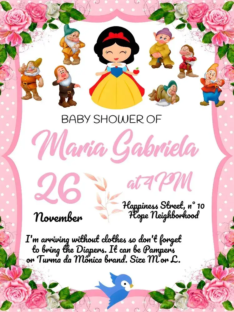 Snow White Lilac Diaper Shower invitation