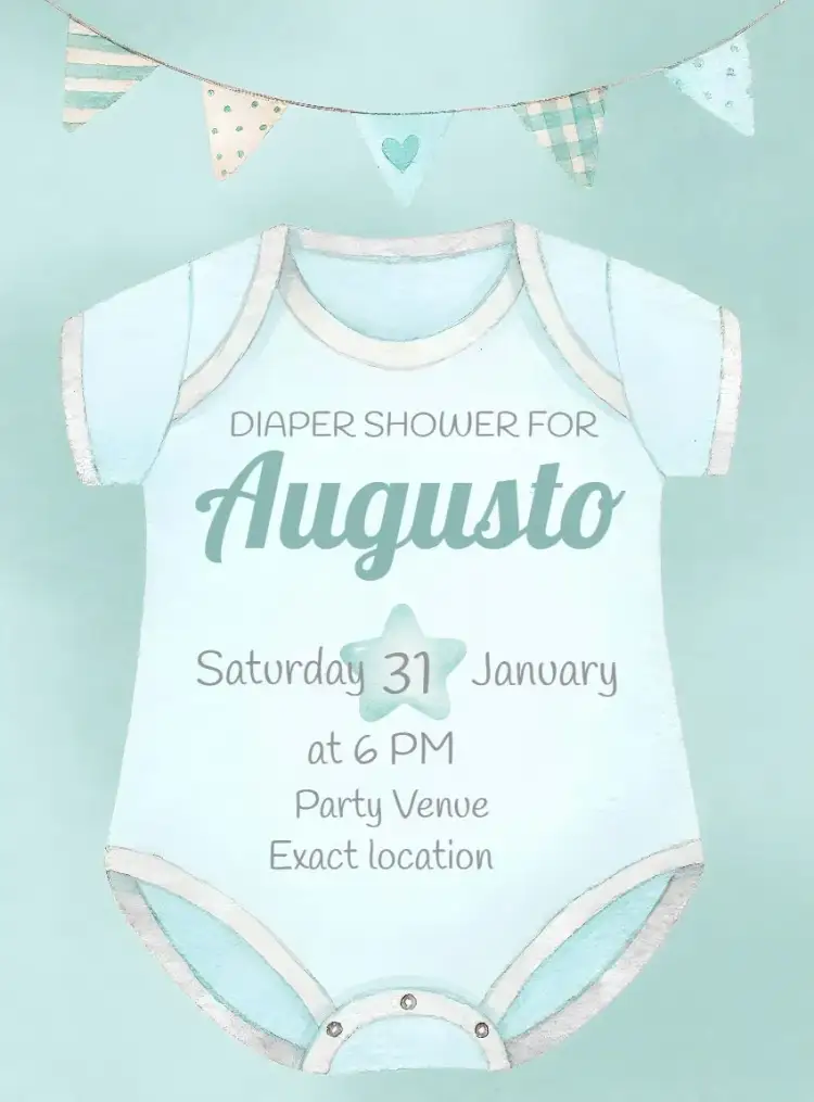 Invitation Baby Shower Watercolor Baby Clothes – Diaper Shower theme watercolor, soft green, playful illustrations, delicate, childlike, colorful