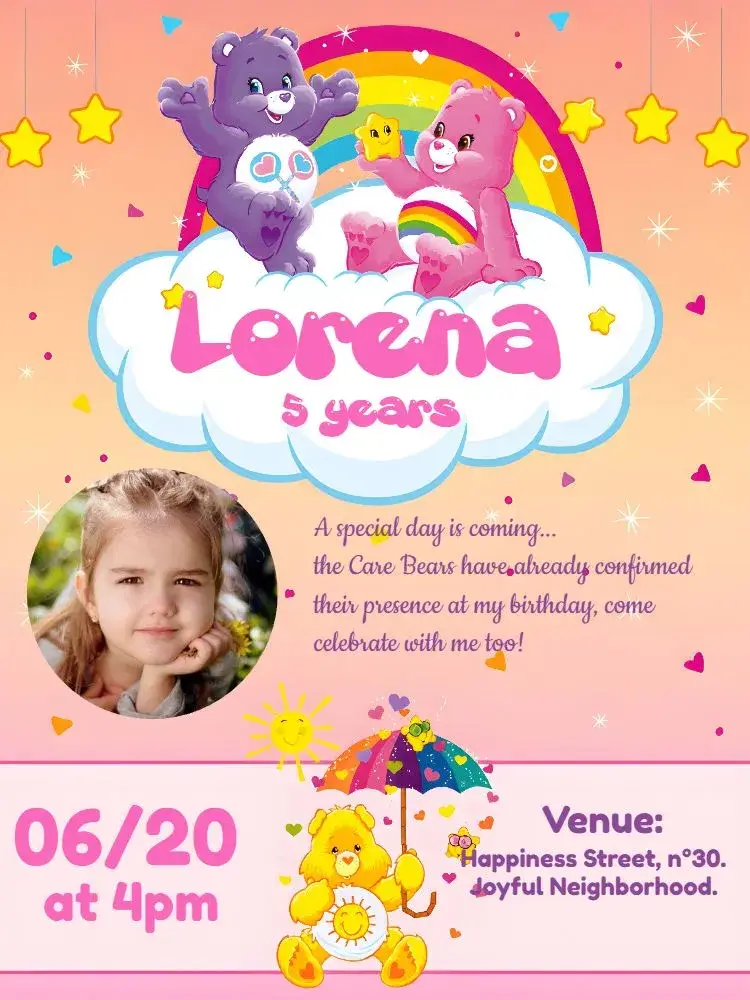 Tender Bears With Rainbow Photo invitation