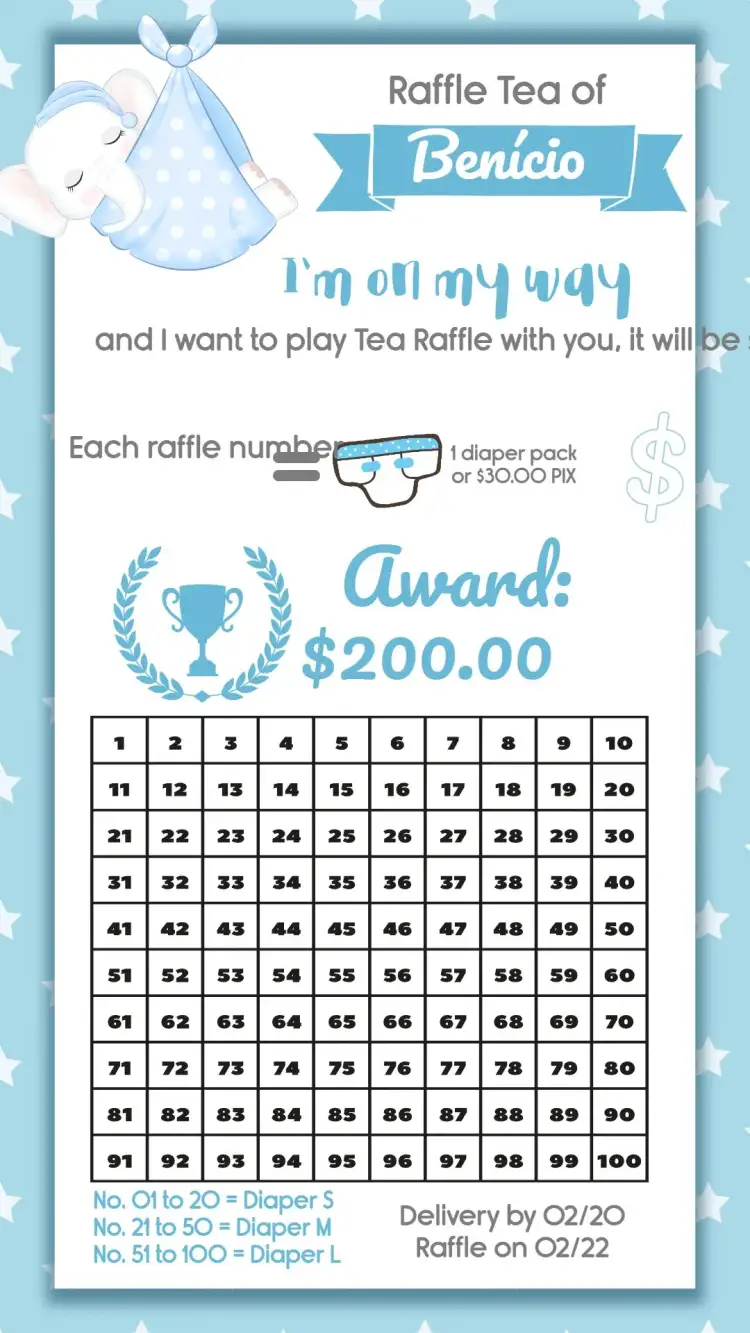 Invitation Elephant Diaper Raffle Tea – Raffle Tea theme blue, white, playful, childlike, modern