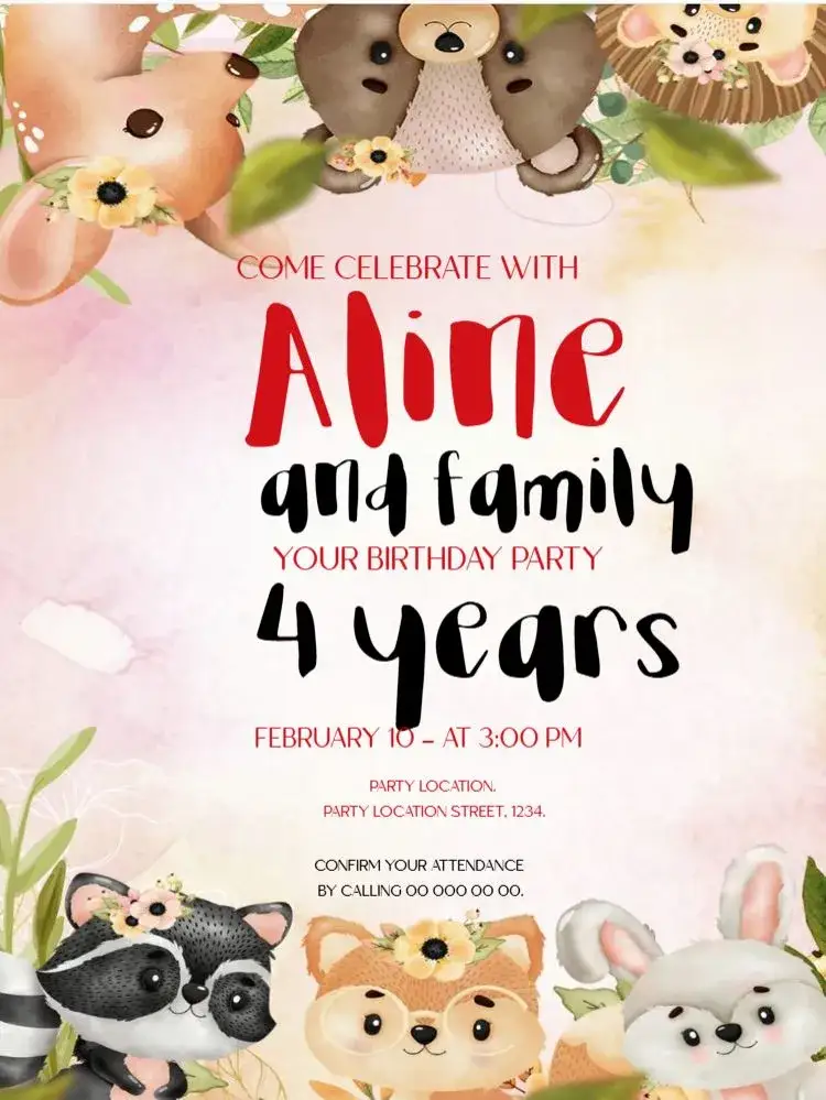 Invitation Animals To Edit Celebration – Kids' Birthday Party theme colorful, fun, farm-themed, animals, children's