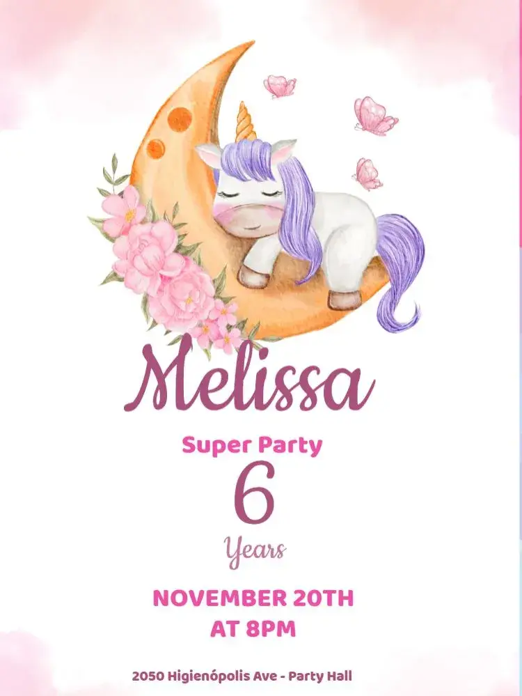 Sleeping Unicorn Girl Pink invitation