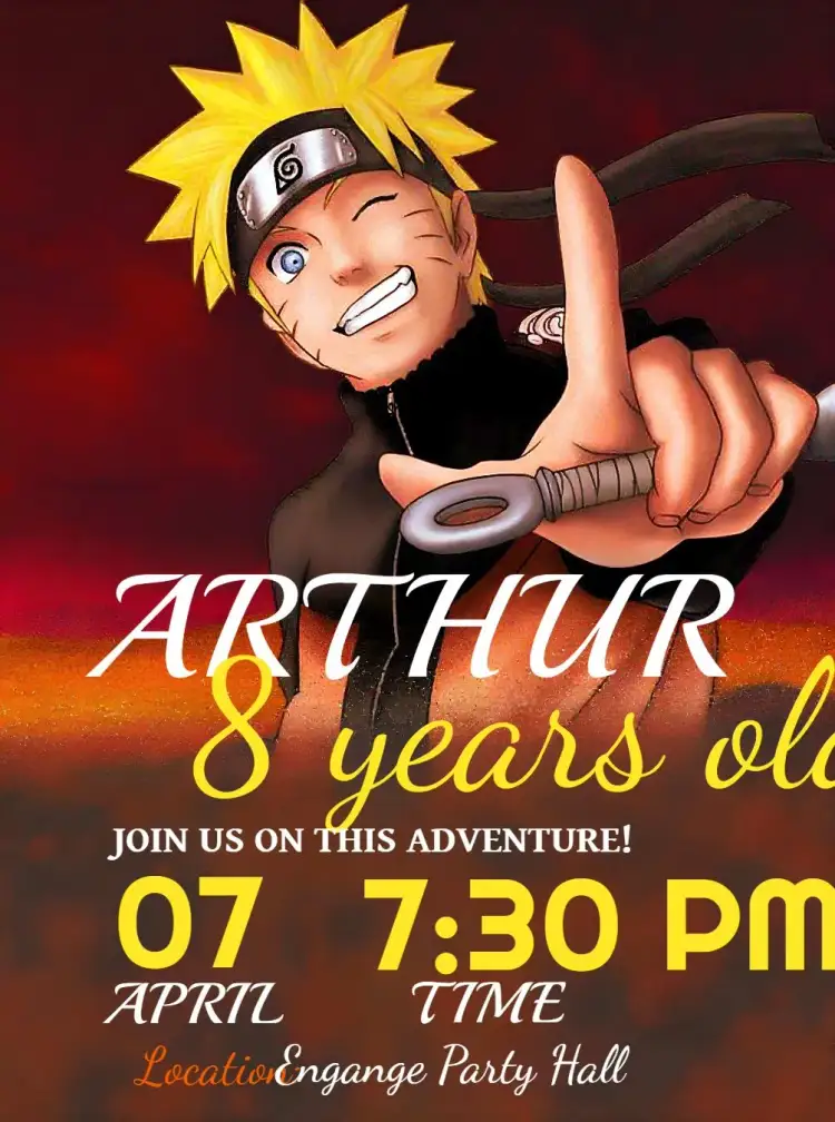 Invitation Black Naruto – Kids' Birthday Party theme ninja, modern, colorful, themed, anime, youthful