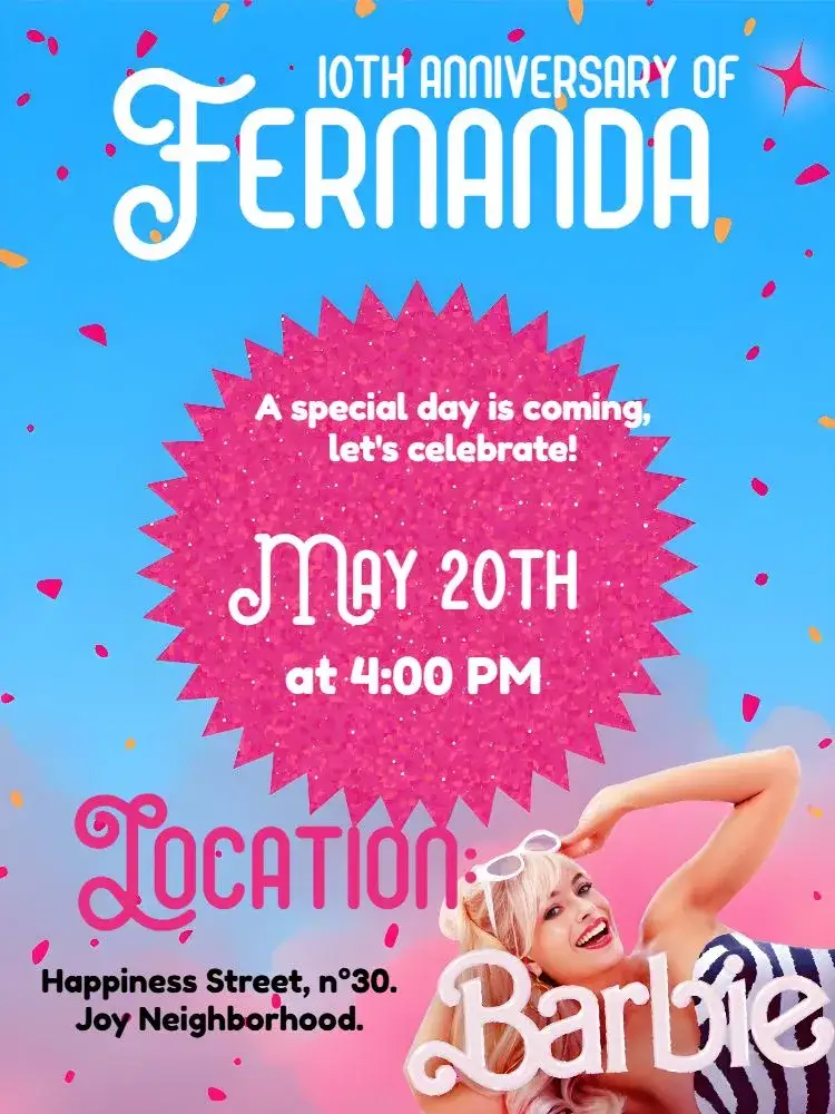 Invitation Barbie With Photo Movie – Commemorative Dates theme pink, blue, sparkle, movie theme, fun, childish