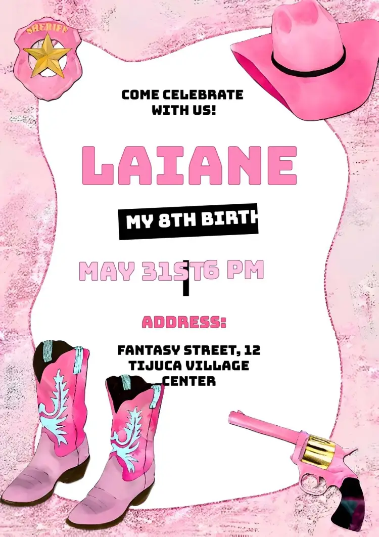 Ana Castela Cowgirl Pink invitation