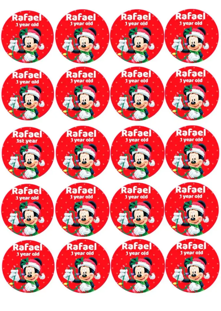 Invitation Sticker Christmas Mickey 5cm Round – Commemorative Dates theme themed, colorful, fun-filled, childish, Christmas-themed, festive