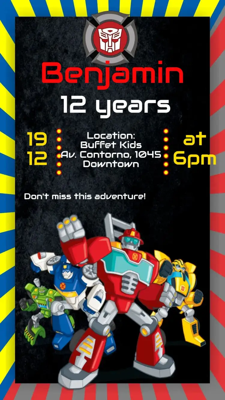 Invitation Transformers – Kids' Birthday Party theme colorful, futuristic, aeronautical, robots, modern