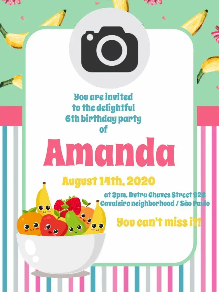 Invitation Products That Can Be Purchased Girl – Kids' Birthday Party theme pink, fruity, fun-filled, colorful, childlike, cheerful