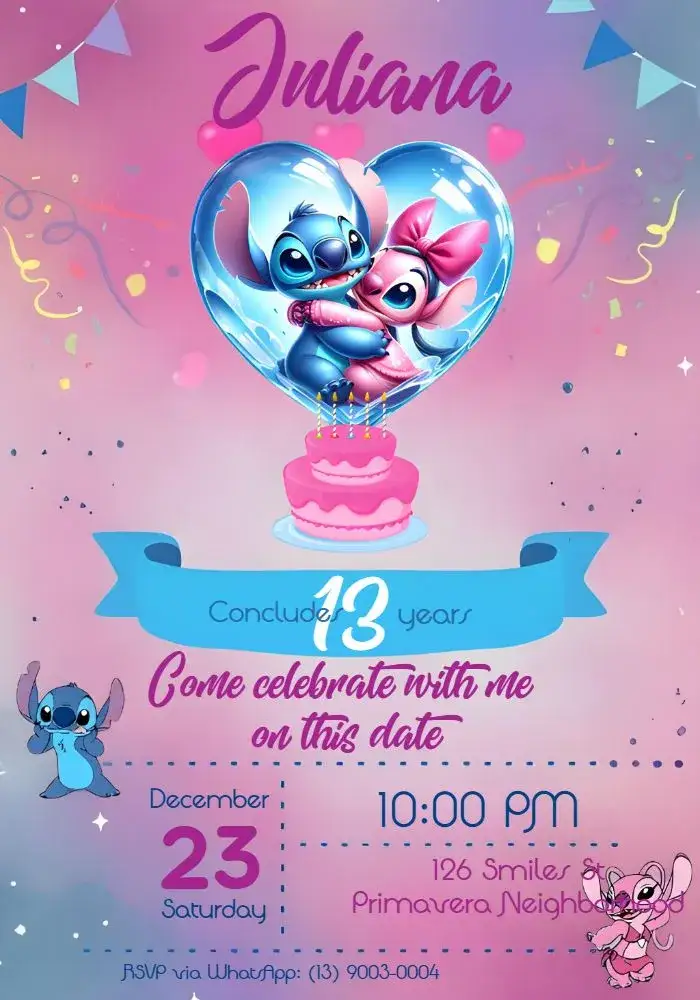 Invitation Stitch And Blue Angel – Most searched for theme watercolor, colorful, childlike, fun-filled, Disney-themed, contemporary