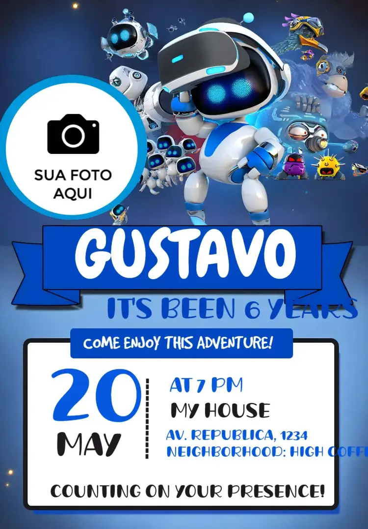 Invitation Astro Bot With Photo Astrobot – Most searched for theme space-themed, modern, technological, fun, colorful