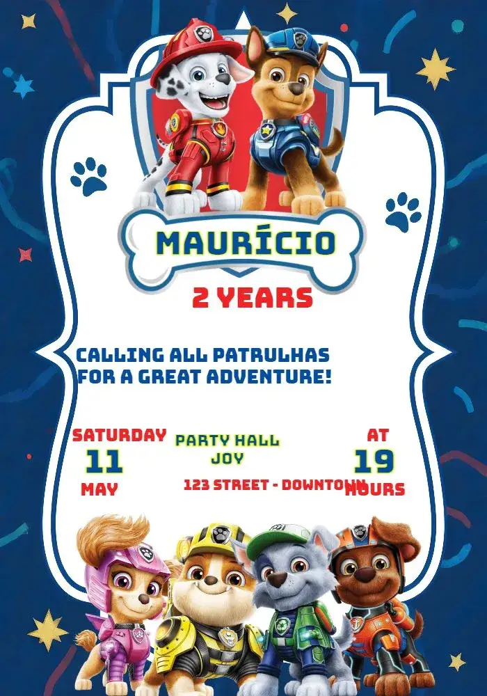 Invitation Blue Paw Patrol – Kids' Birthday Party theme blue, watercolor, themed, fun-filled, colorful, childlike
