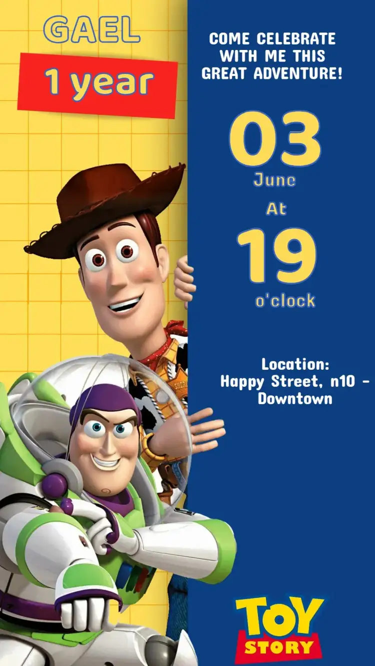 Invitation Toy Story Birthday Invitation – Kids' Birthday Party theme colorful, fun-filled, themed, childlike, adventurous, lively