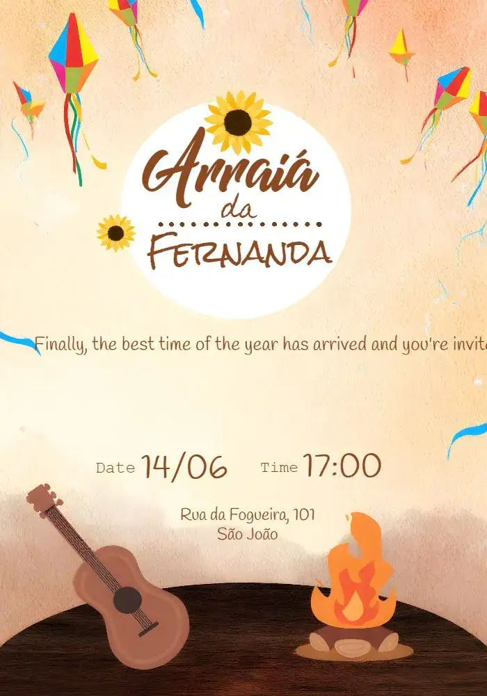 Invitation Junina Arraiá Flor Party – Commemorative Dates theme country style, lively, floral, colorful, traditional, rustic