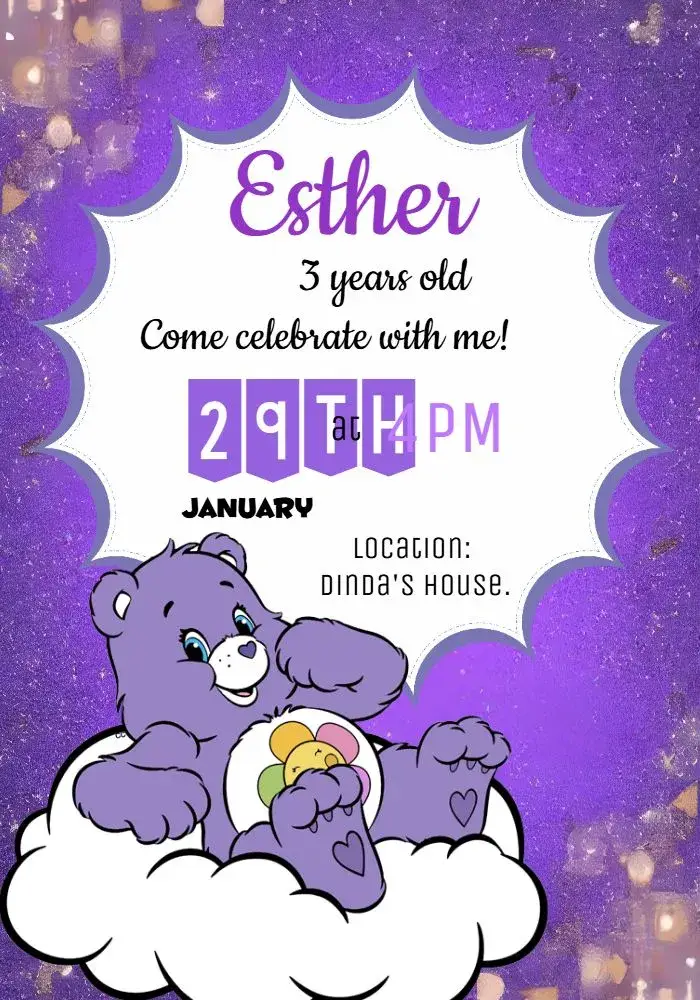 Care Bears Baby Harmony invitation
