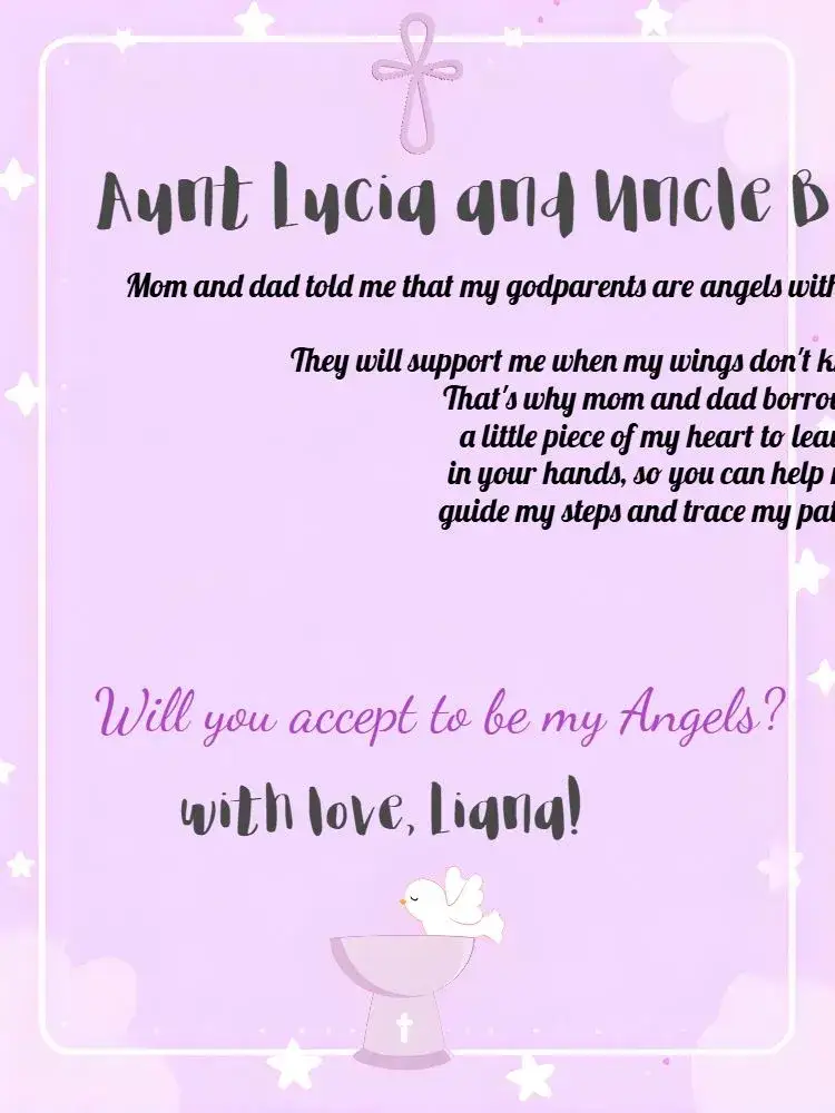 Invitation Godparents Of Pink Baptism – Baptism theme pink, colorful, little angel, religious, modern