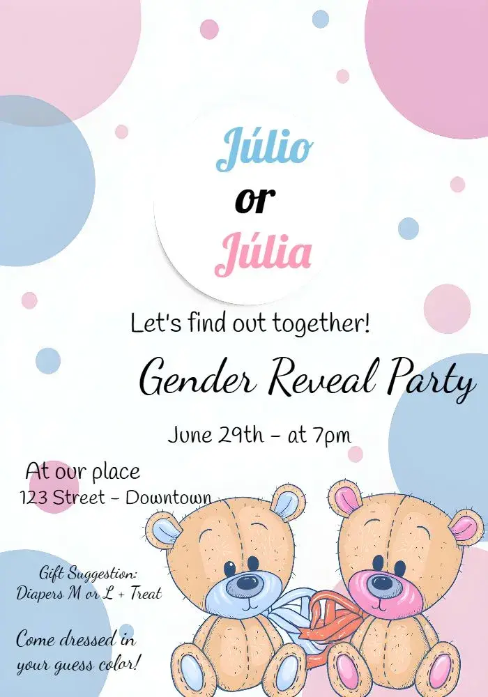 Baby Shower Watercolor Pink and Blue Teddy Bears invitation