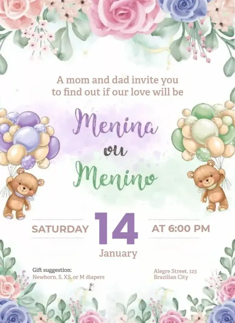 Invitation Boy or girl – Gender Reveal theme colorful, modern, playful, fun, minimalist