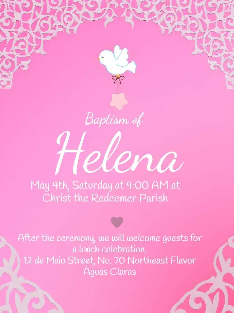 Invitation Pink Baptism – Baptism theme light pink, delicate, minimalist, dove graphic, childlike, elegant